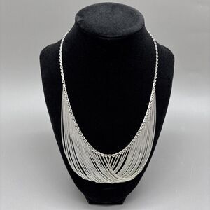 Sterling Silver Waterfall Fringe Necklace Draped Chain Bib 26g 925 Statement 18"